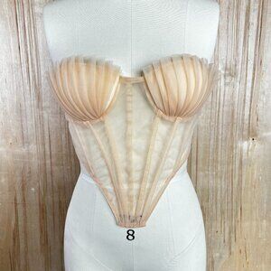 Pleated Shell Tie Back Mesh Corset Top by Mica